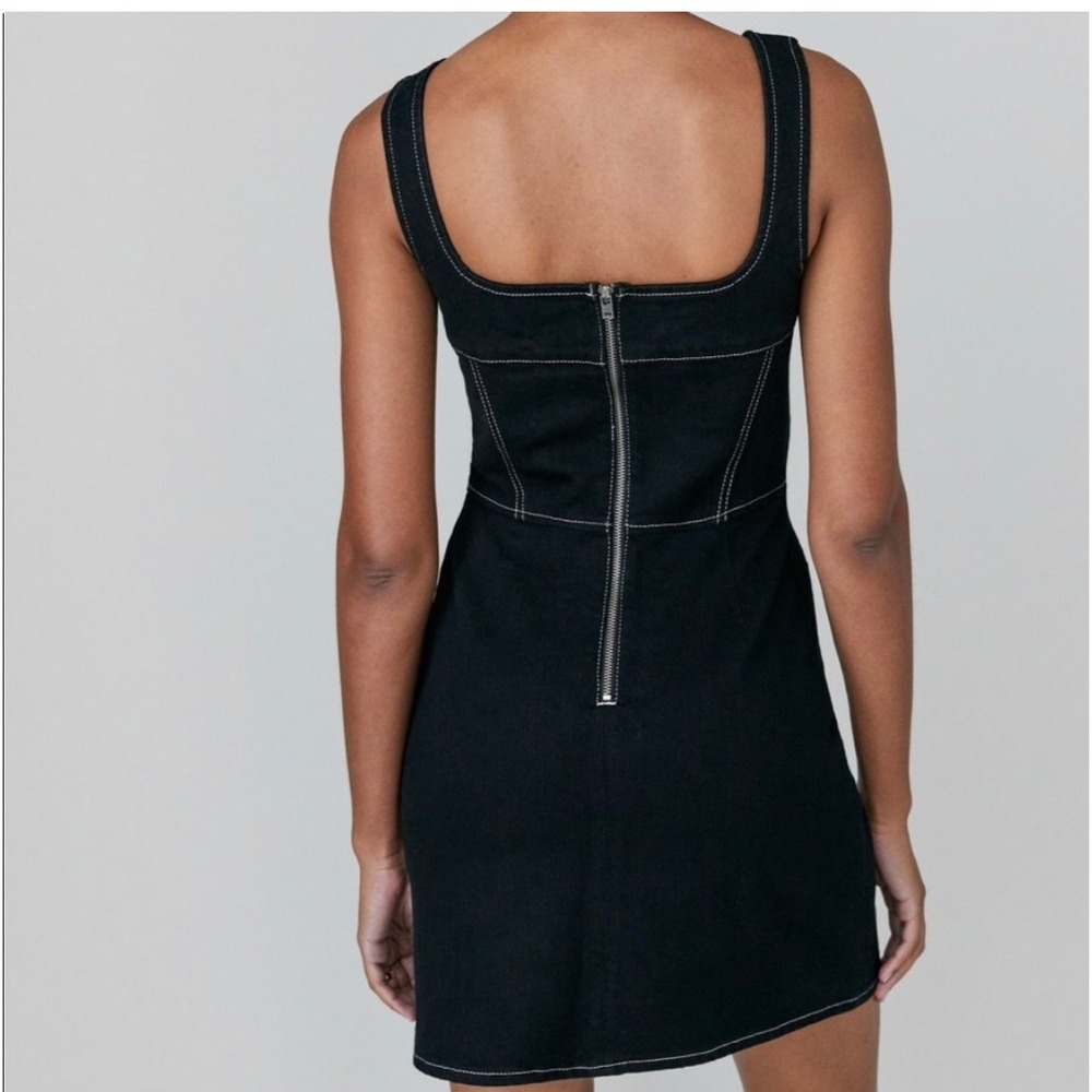 Reformation Davies Bustier Denim Mini Dress Women 0 Black Contrast Stitch NWOT - Picture 3 of 9